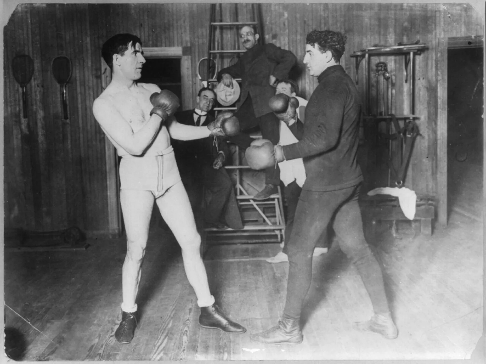 James J. Corbett training at Cooper's gym in an archival photograph