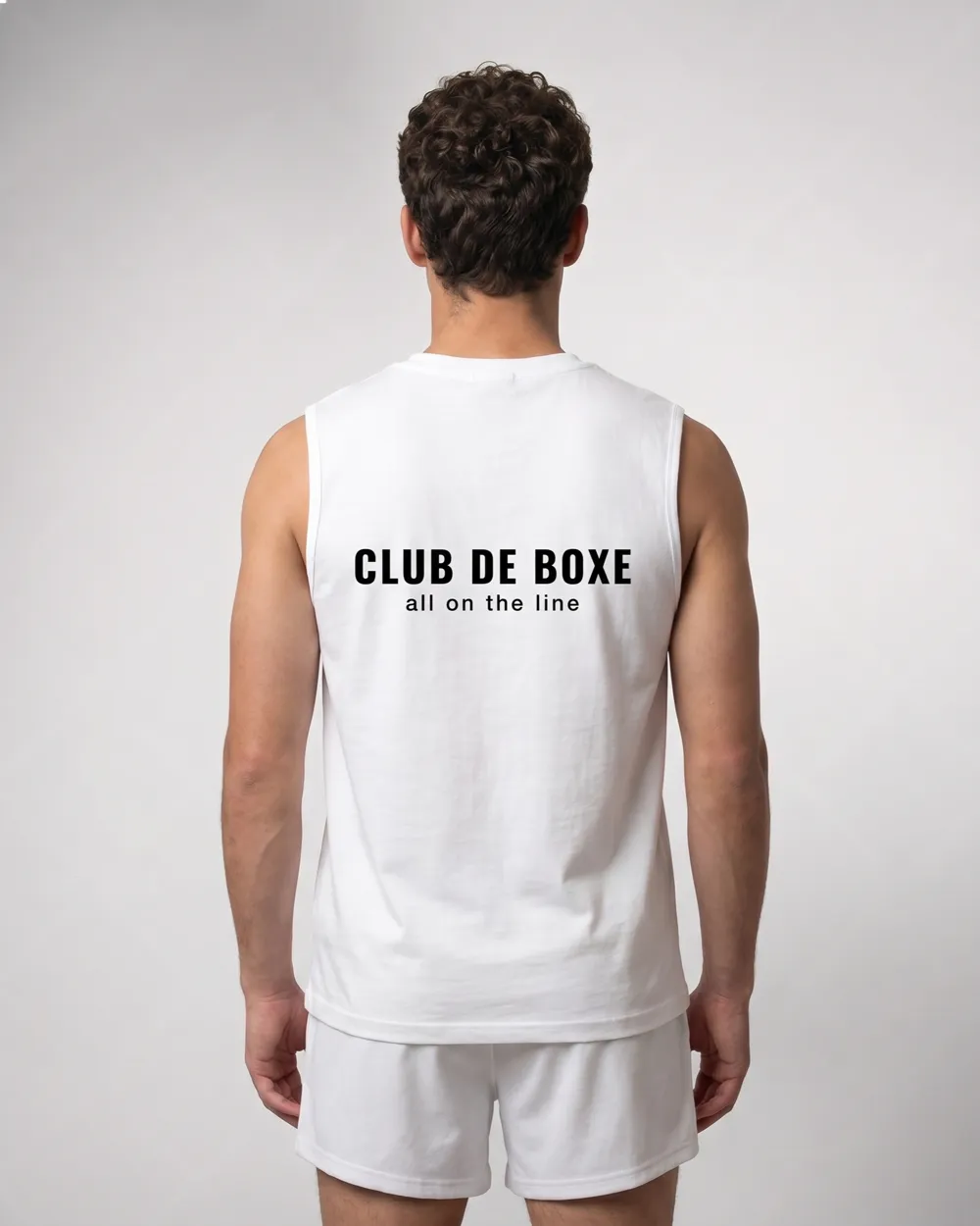 CLUB DE BOXE Essential Sleeveless T-Shirt in white, 260 GSM cotton, relaxed fit